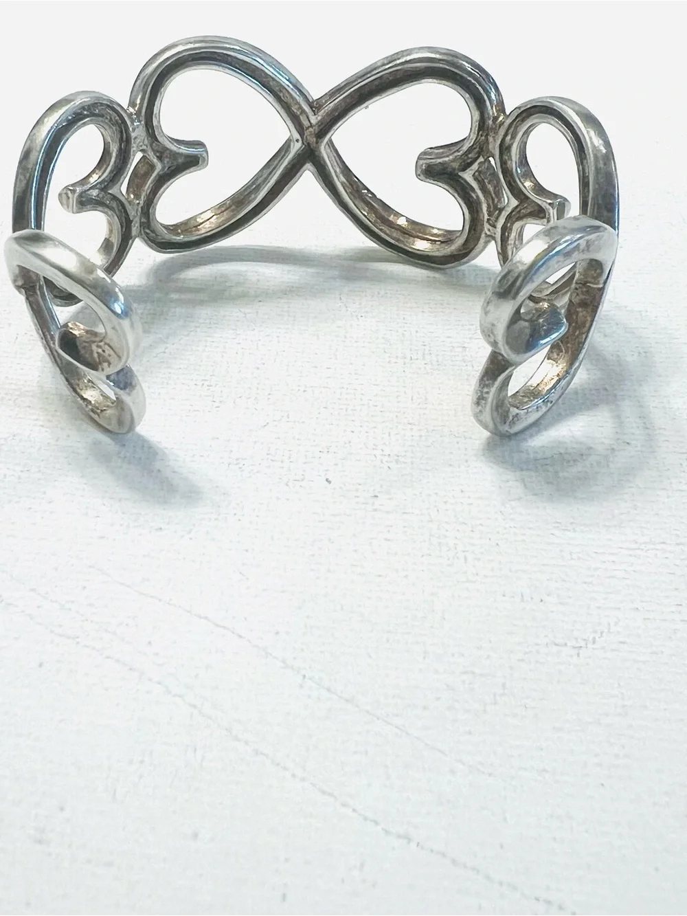 Vintage 925 Sterling Silver Interlocking Heart Cuff Bracelet, Bangle